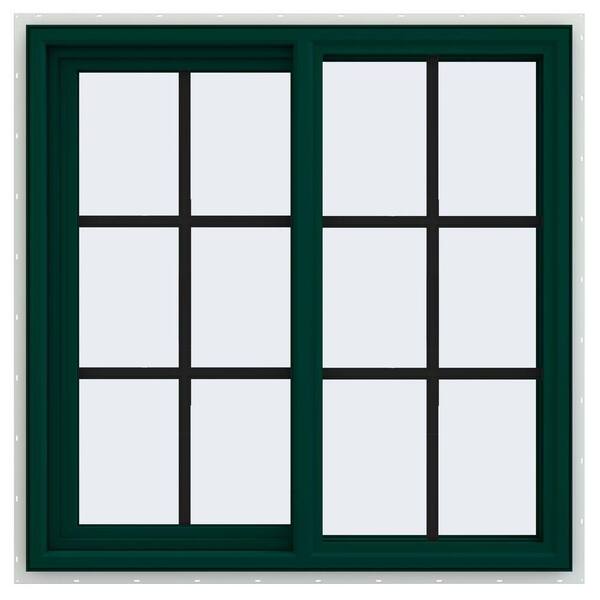 JELD-WEN 35.5 in. x 35.5 in. V-4500 Series Green Painted Vinyl Left-Handed Sliding Window with Colonial Grids/Grilles