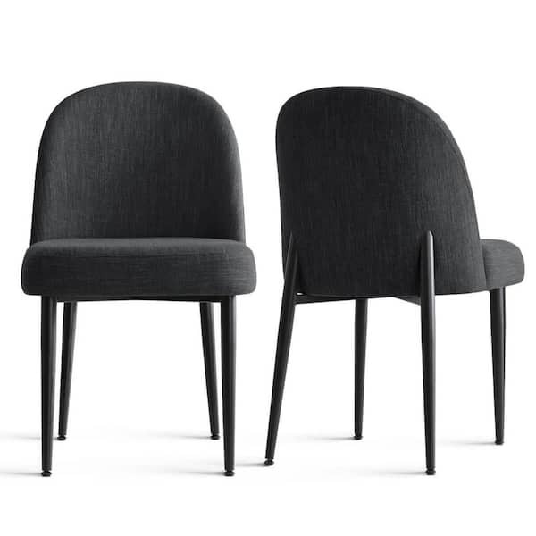 Black Linen Upholstered Dining Chair(Set of 2)
