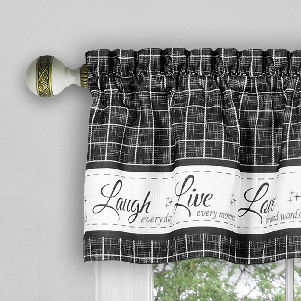 Charcoal and White Polyester Rod Pocket Valance with Inspirational Words