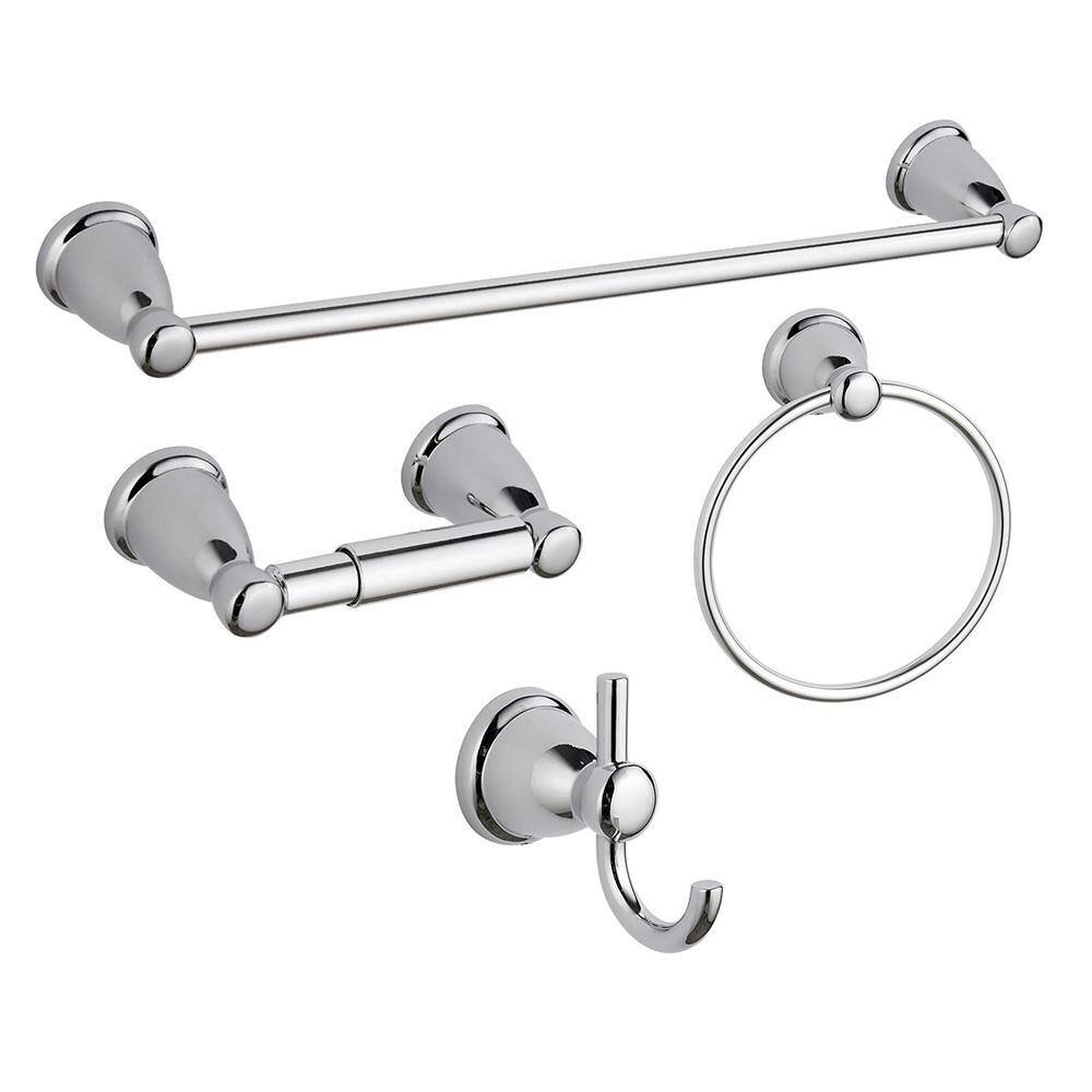 4-Piece Bath Hardware Set with Toilet Paper Holder, Towel Ring, 24 in. Towe