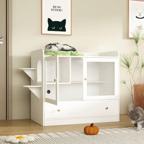 Luxury Cat Litter Box Enclosure, XL Multi-Purpose Cat Condo Hidden