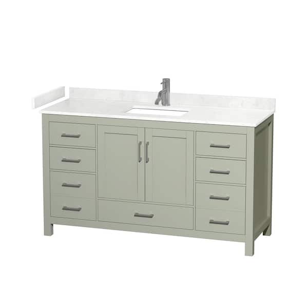Wyndham Collection Sheffield 60 in. W x 22 in. D x 35 in . H Single Bath Vanity in Light Green with Carrara Cultured Marble Top
