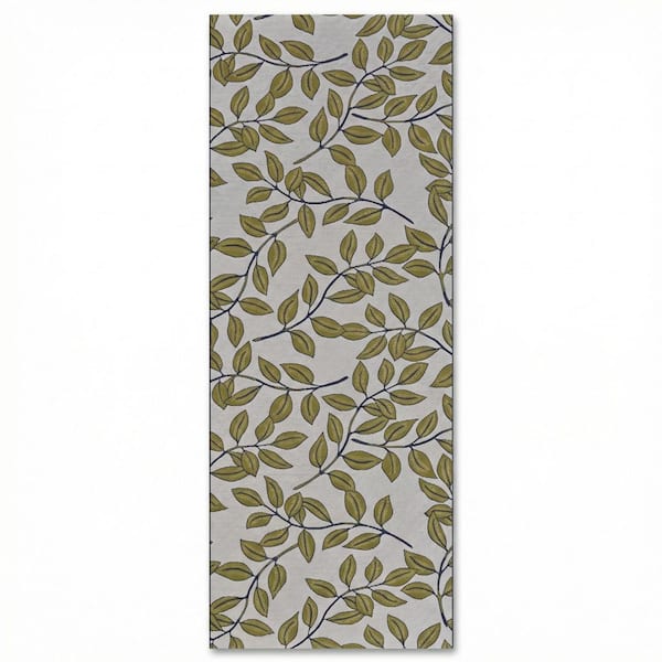 Dolce Summer Ivy Ivory-Olive 2 ft. x 8 ft. Transitional Flatwoven Floral Polypropylene Runner Indoor/Outdoor Area Rug