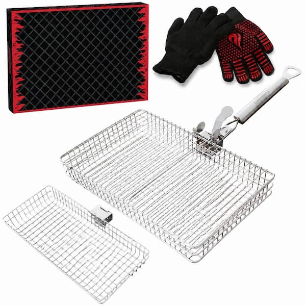 2-Piece 304 Stainless Steel Grill Basket Set with Detachable Handles, 12 x 8.5 x 2 in. for Outdoor Cooking