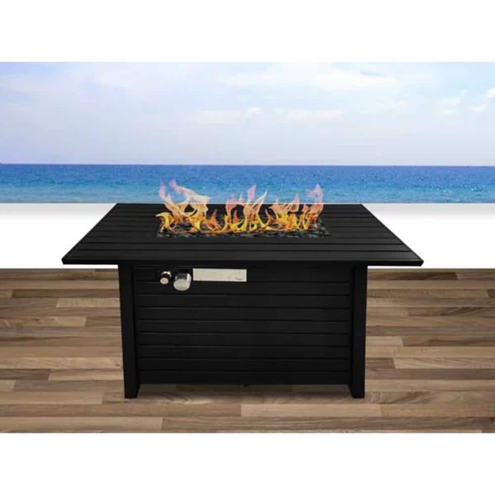 42 in. Steel Propane Natural Gas Outdoor Fire Pit Table with Lid, Black