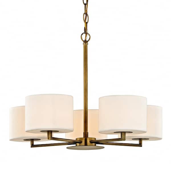 Fifth and Main Lighting Manhattan 5-Light Aged Brass Pendant with Cream Colored Shades
