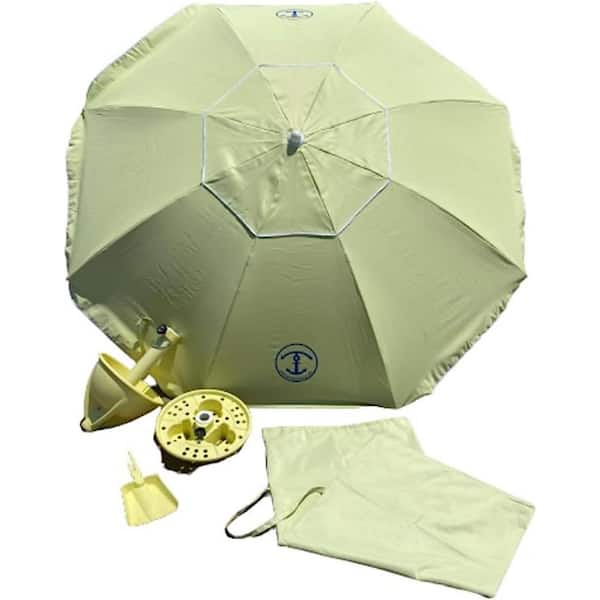 Anchor Works All-In-1 Beach Umbrella System - Includes AnchorONE Sand Anchor, 7.5 ft. Umbrella (50 Plus UPF) - Lemonade