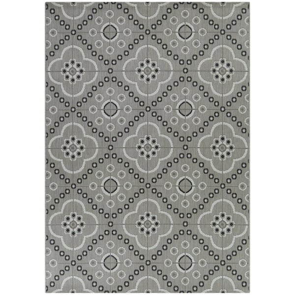 Olson Grey 8 ft. x 10 ft.  Trellis Indoor/Outdoor Area Rug