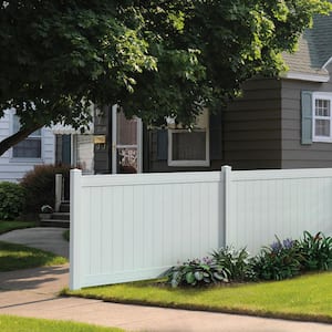 Pro Series 5 in. x 5 in. x 84 in. White Vinyl Woodbridge Routed Line Fence Post