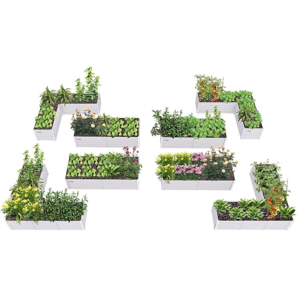 8-Piece Metal Raised Planter Boxes Kit: L-Shaped and Rectangular in White (74 in. L x 74 in. W x 18 in. H) price history on PriceWatchPro