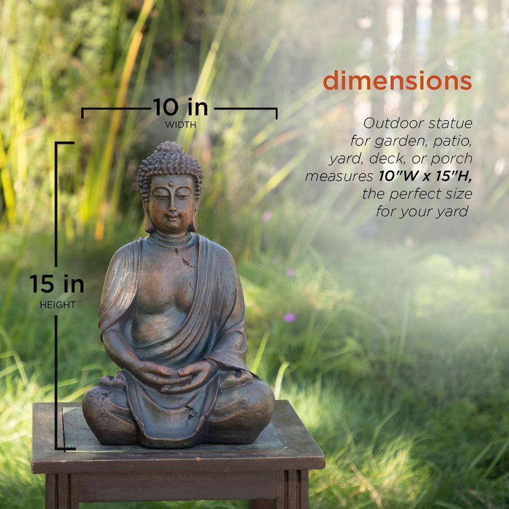 15" Aged Bronze Meditating Buddha Statue for Indoor/Outdoor Decor