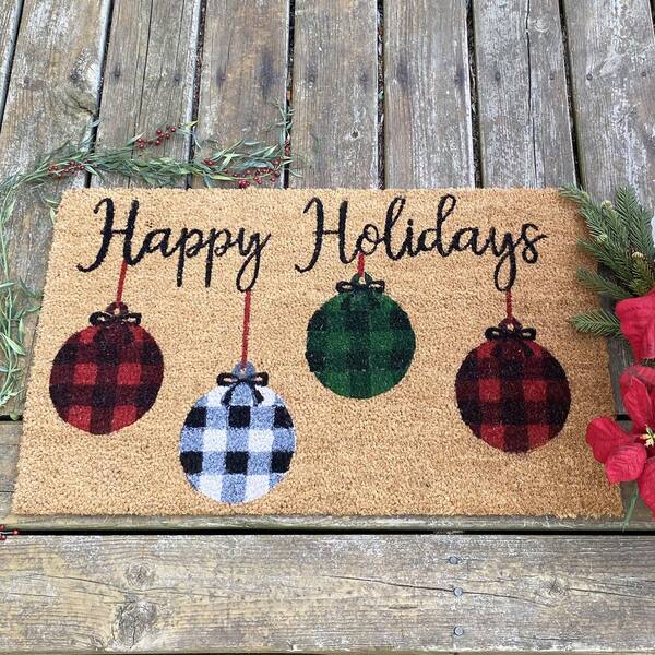 Christmas Door Mat Outdoor for Front Door Decorations , Red Farm Truck  Merry Christmas Tree Doormat,Winter Christmas Holiday Welcome Floor Mat Rug  Entryway for Front Porch Farmhouse Decor, 30 x 17 