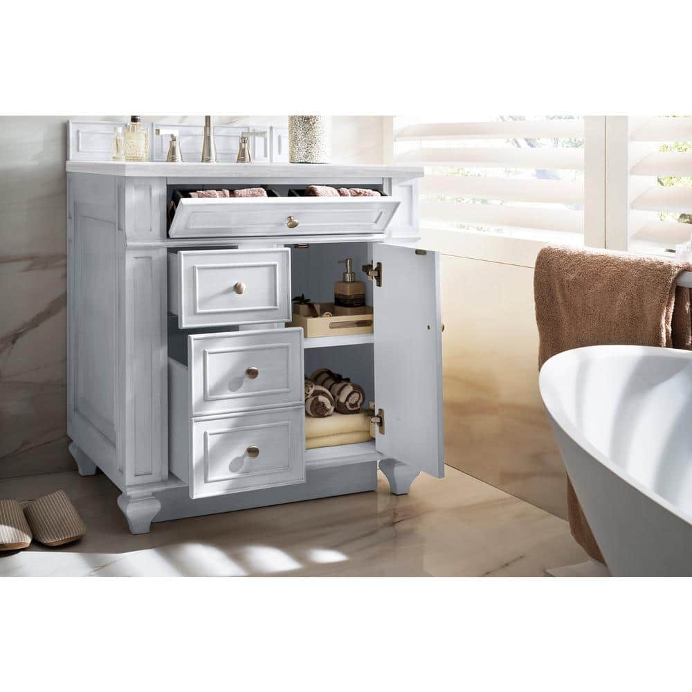 Bright White Solid Wood Single Bathroom Vanity Base