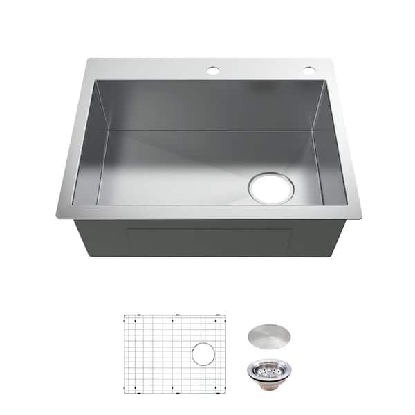 Glacier Bay Professional Zero Radius 30 in. Drop-In Single Bowl 16 Gauge Stainless Steel Kitchen Sink with Accessories