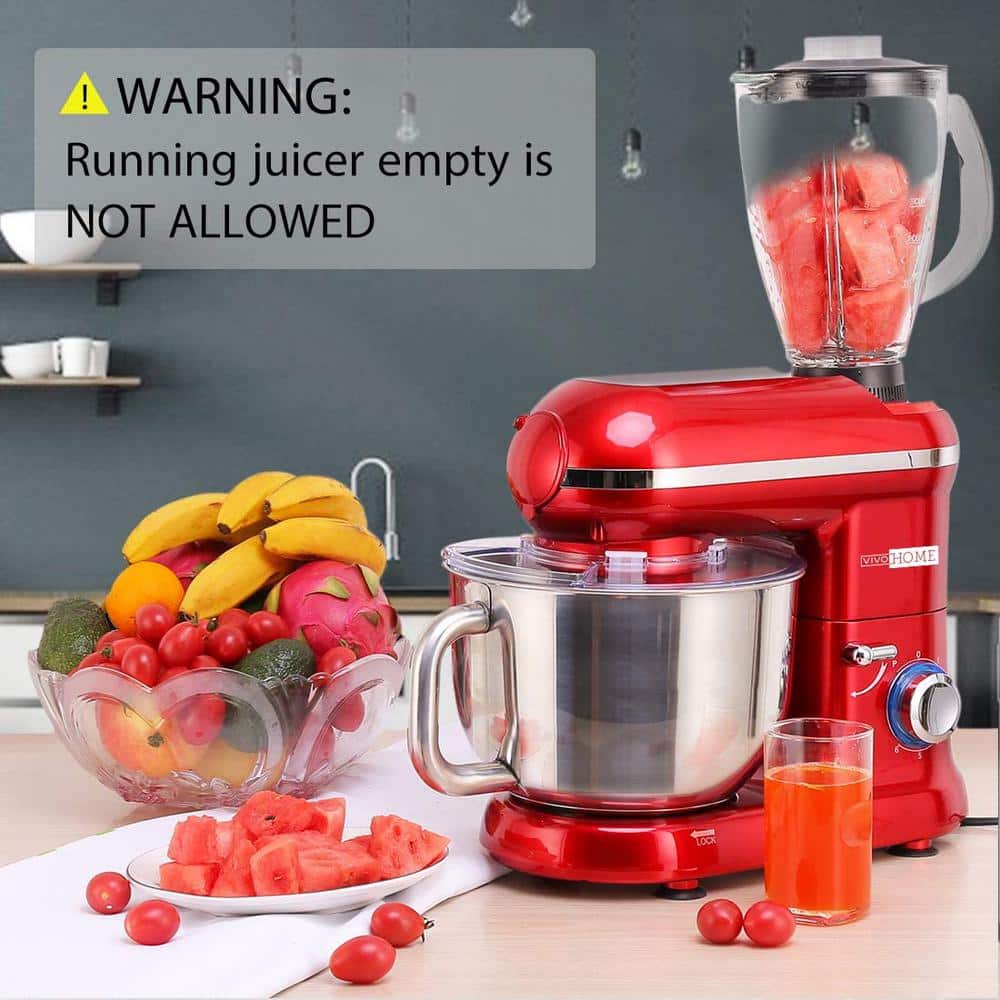 VIVOHOME Red 6 Quart 3-in-1 Stand Mixer with Meat Grinder and Blender