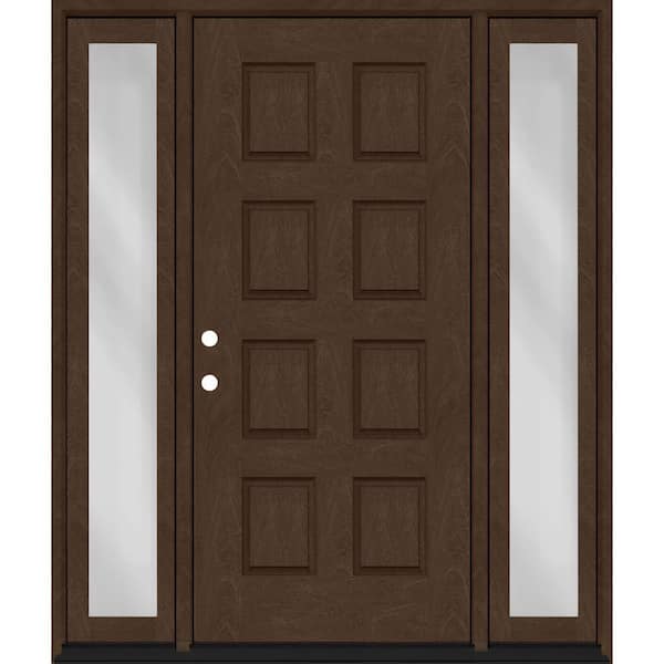 Regency 64 in. x 80 in. 8-Panel RHIS Hickory Stain Mahogany Fiberglass Prehung Front Door w/Dbl 12in.Sidelites