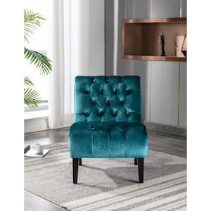 Teal Velvet Accent Chair, Tufted Button Living Room Sofa Chair, Ergonomic Chair, Polyester Upholstery, Wood Leg, Bedroom