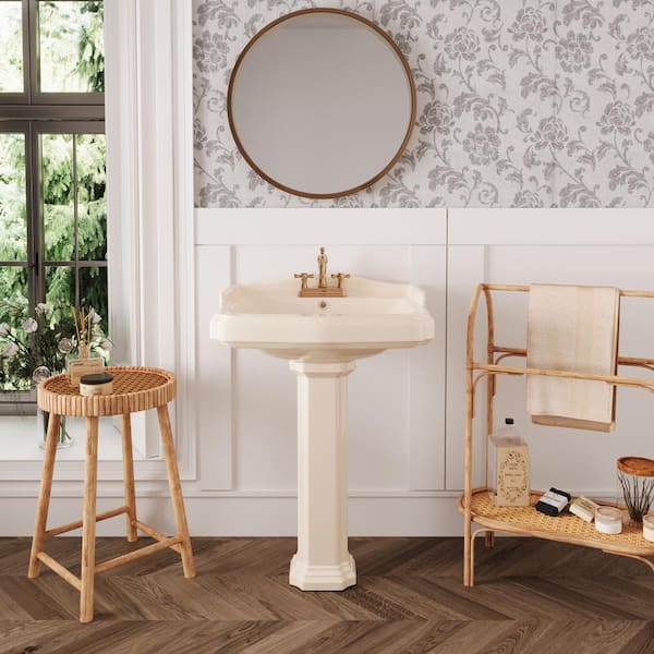 23 in. W x 19 in. D Rectangular Vitreous China Bathroom Pedestal Sink in Bone with 4 in. Centerset Faucet Holes