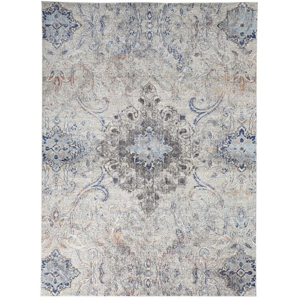 HomeRoots Ivory Taupe and Blue 2 ft. x 3 ft. Floral Area Rug