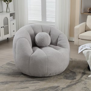 Modern Swivel Round Gray Boucle Bean Bag Accent Chair with Ottoman Pillow