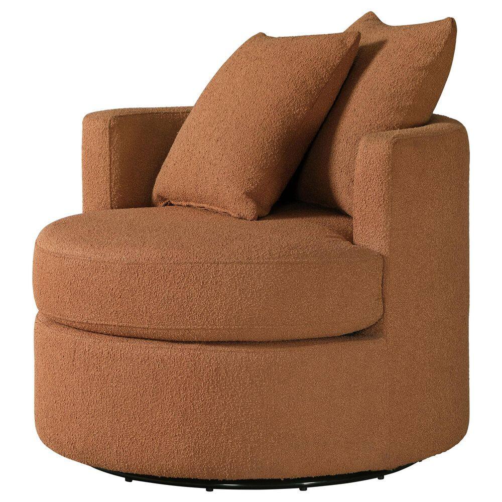 Burnt Orange Boucle Upholstered Swivel Accent Chair