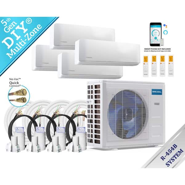 DIY 5th Gen 36,000 BTU 3 Ton 4 Zone 23 SEER2 Ductless Mini Split AC and Heat Pump-6K,6K,9K,12K and 25,25,50,50 ft. Lines