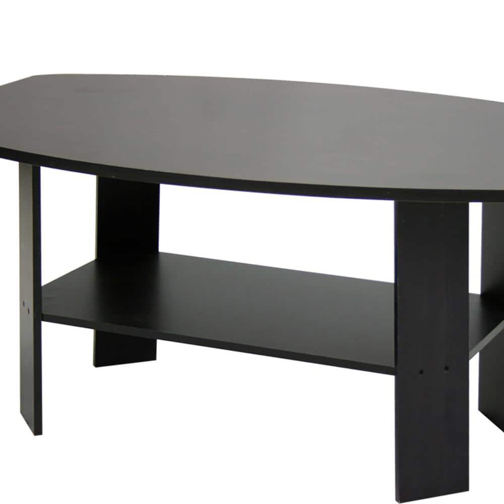 Espresso Rectangular Wood Coffee Table with Storage Shelf