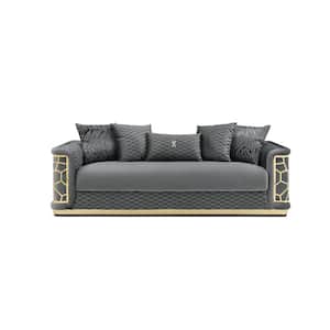 Talia 92 in. Square Arm Velvet Rectangle Sofa in. Dark Gray