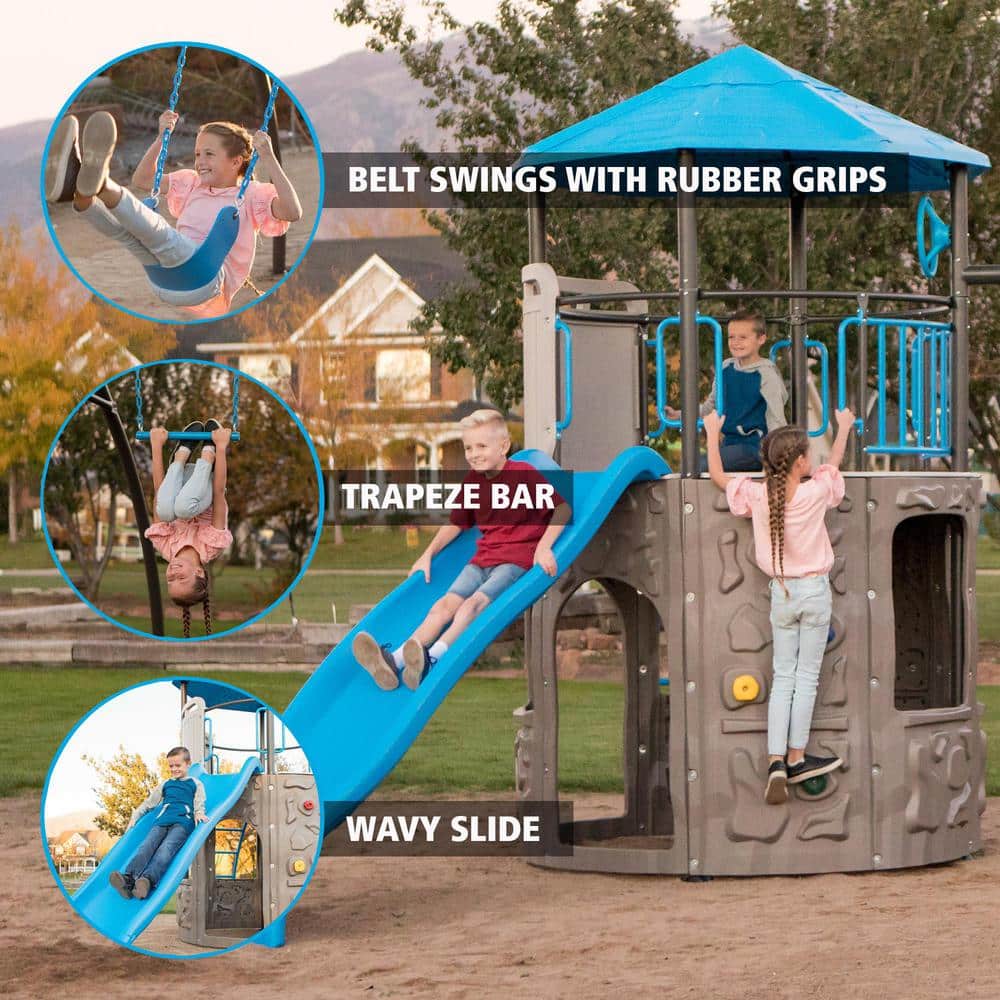 Blue and Gray Steel and Polyethylene Adventure Tower Playset