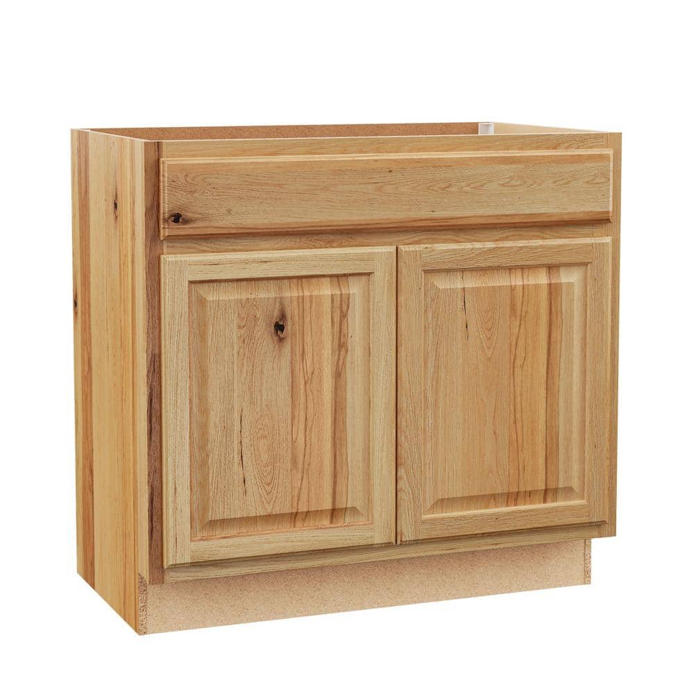 Hampton Bay Hampton 36 in. W x 21 in. D x 34.5 in. H Assembled Bath Base Cabinet in Natural ...