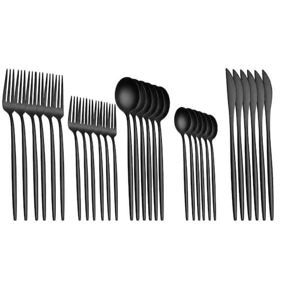 30-Piece Black Food-Grade Stainless Steel Flatware Set (Service for 6), Contains Forks, Spoons, Knives, Hand Wash Only