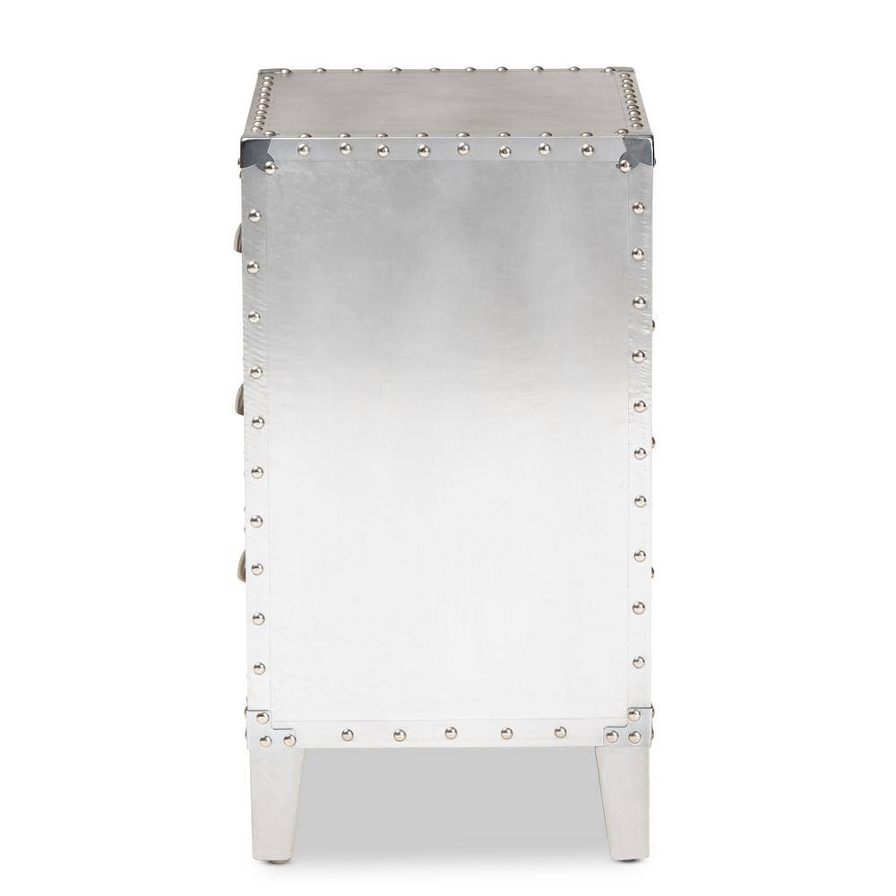 Claude Riveted Silver Metal 3-Drawer Nightstand