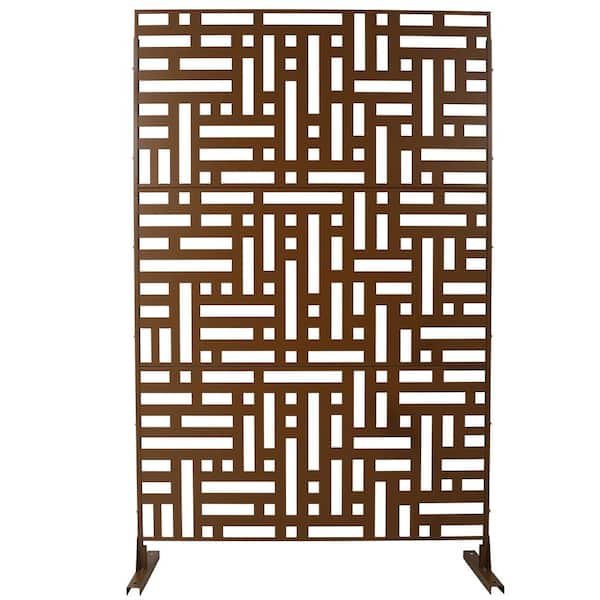 Unbranded Outdoor and Indoor 6.3 ft. x 4 ft. Freestanding Decorative Privacy Fence Screen Brown Metal for Garden Fence