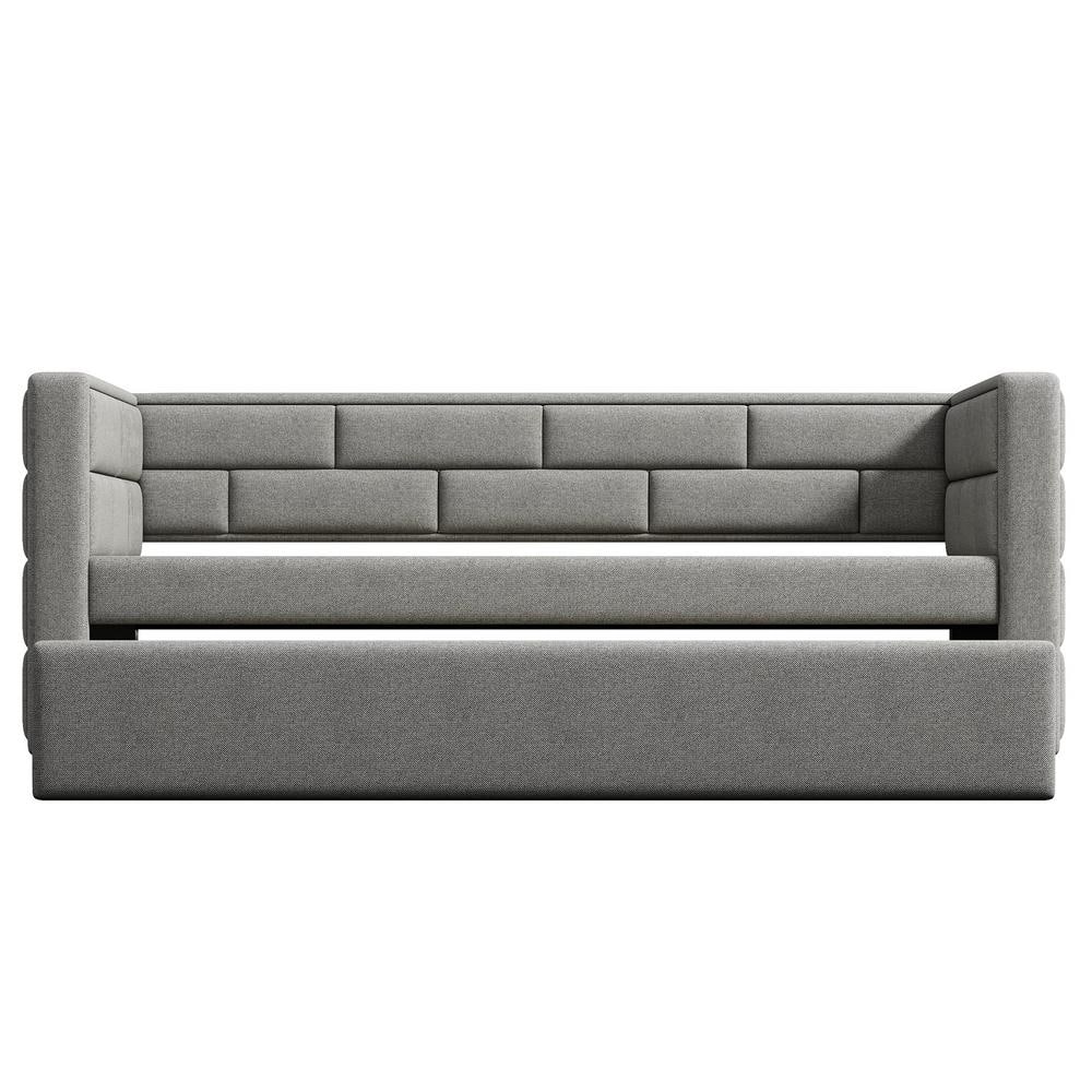 Gray Upholstered Twin Daybed with Pine Wood Frame and Trundle