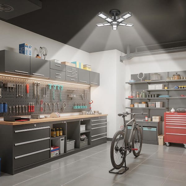 12 in. 180W Deformable LED Garage Light with 5 Adjustable Panels, 6500K Ultra Bright Shop Light for Workshop (2-Pack)