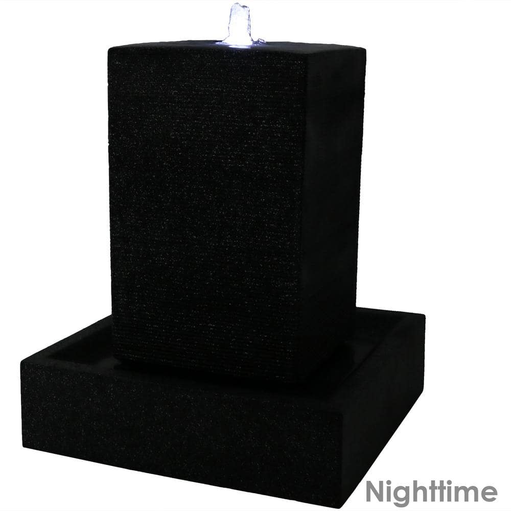 Large Dark Grey Polyresin Pillar Outdoor Water Fountain with LED Lights