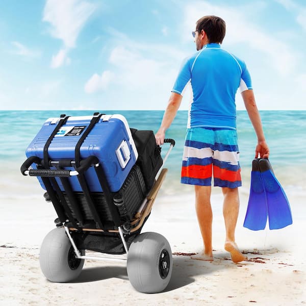 Beach Dolly with Big Wheels for Sand 11 cu. Ft. steel Garden Carts 29.9 in. x 15.4 in. Cargo Deck 165 lbs. Load Capacity