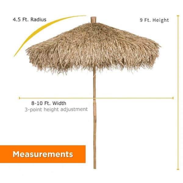 9 ft. Bamboo Seagrass Thatch Umbrella for Outdoors Market Patio Umbrella Tiki Beach Umbrella Adjustable Height in Tan