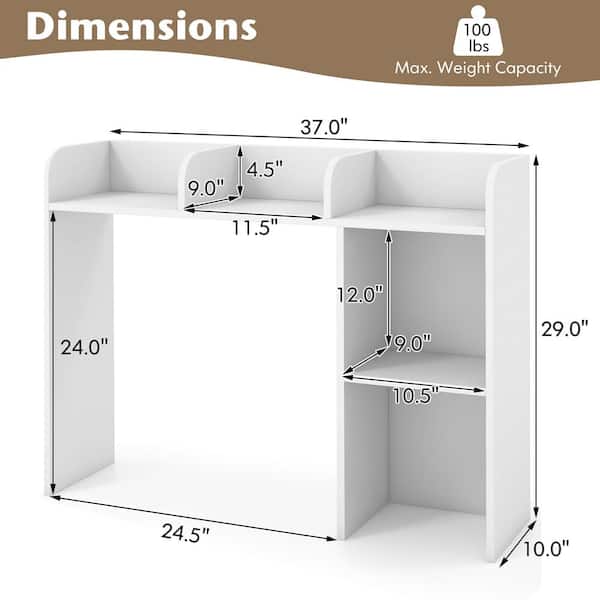 Costway 29 in. Tall Engineered Wood White Desk Bookshelf