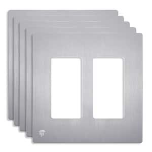 Brushed Silver 2-Gang, Decorator/Rocker, Plastic Polycarbonate, Screwless Wall Plate (5-Pack)