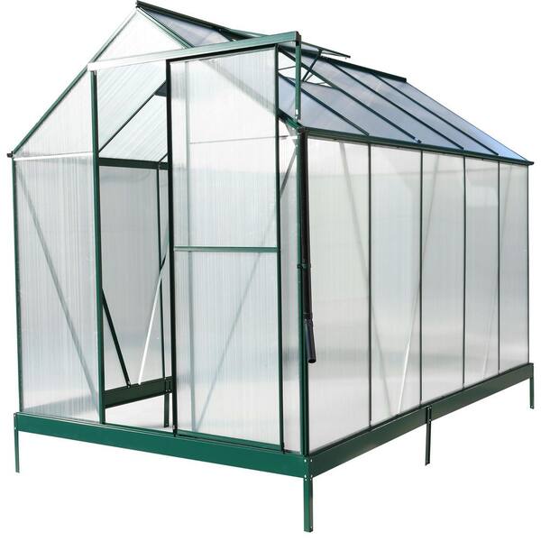 6 x 10 ft. Green Polycarbonate Greenhouse and Heavy Duty Outdoor Aluminum Walk-In Green House Kit