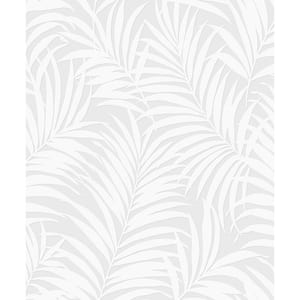 31.35 sq. ft. Off-White Tossed Palm Vinyl Paintable Peel and Stick Wallpaper Roll