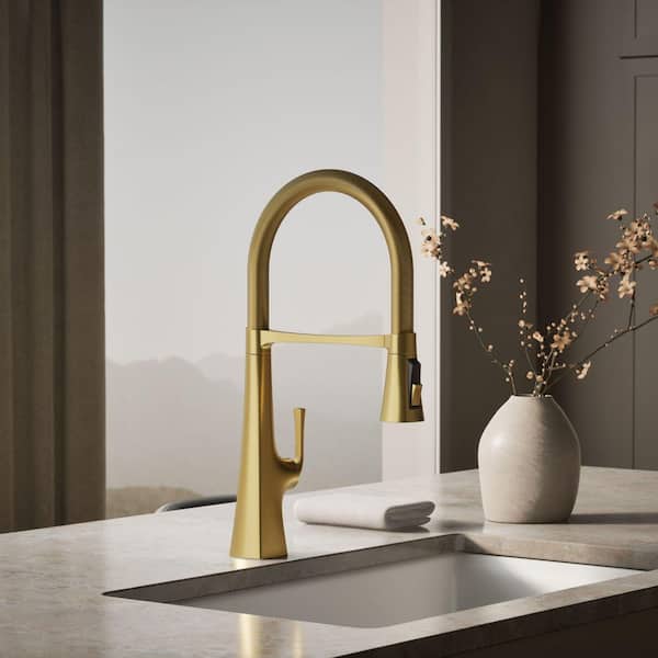 Graze Semi-Professional Single-Handle Pull Down Sprayer Kitchen Faucet in Vibrant Brushed Moderne Brass