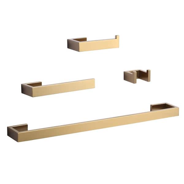 VEVETTA 4-Piece Bath Hardware Set with 24 in. Towel Bar Toilet Paper Holder and Towel Hook in Brushed Gold