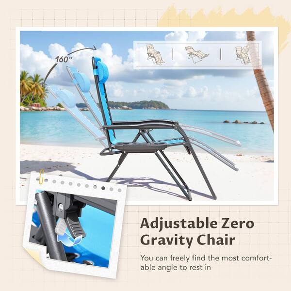 Tozey 2-Piece Blue Zero Gravity Black Metal Lawn Chair Set