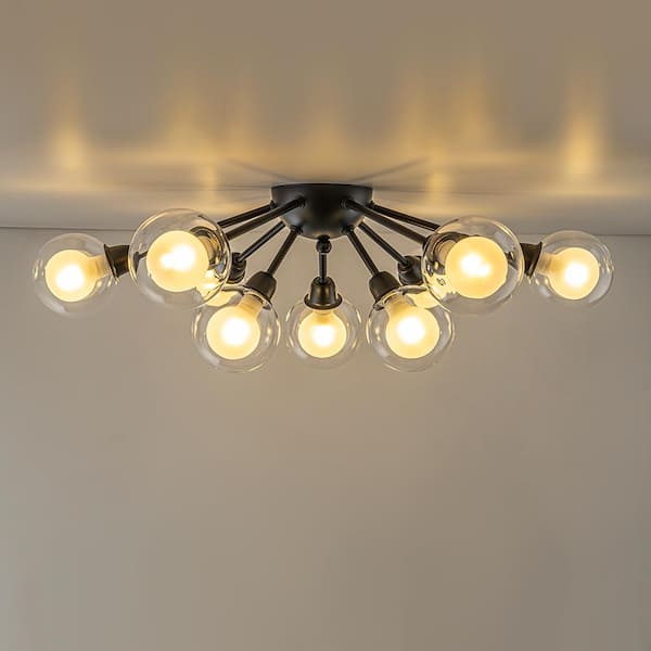 Luna antique black clear glass semi flush mount chandelier top
