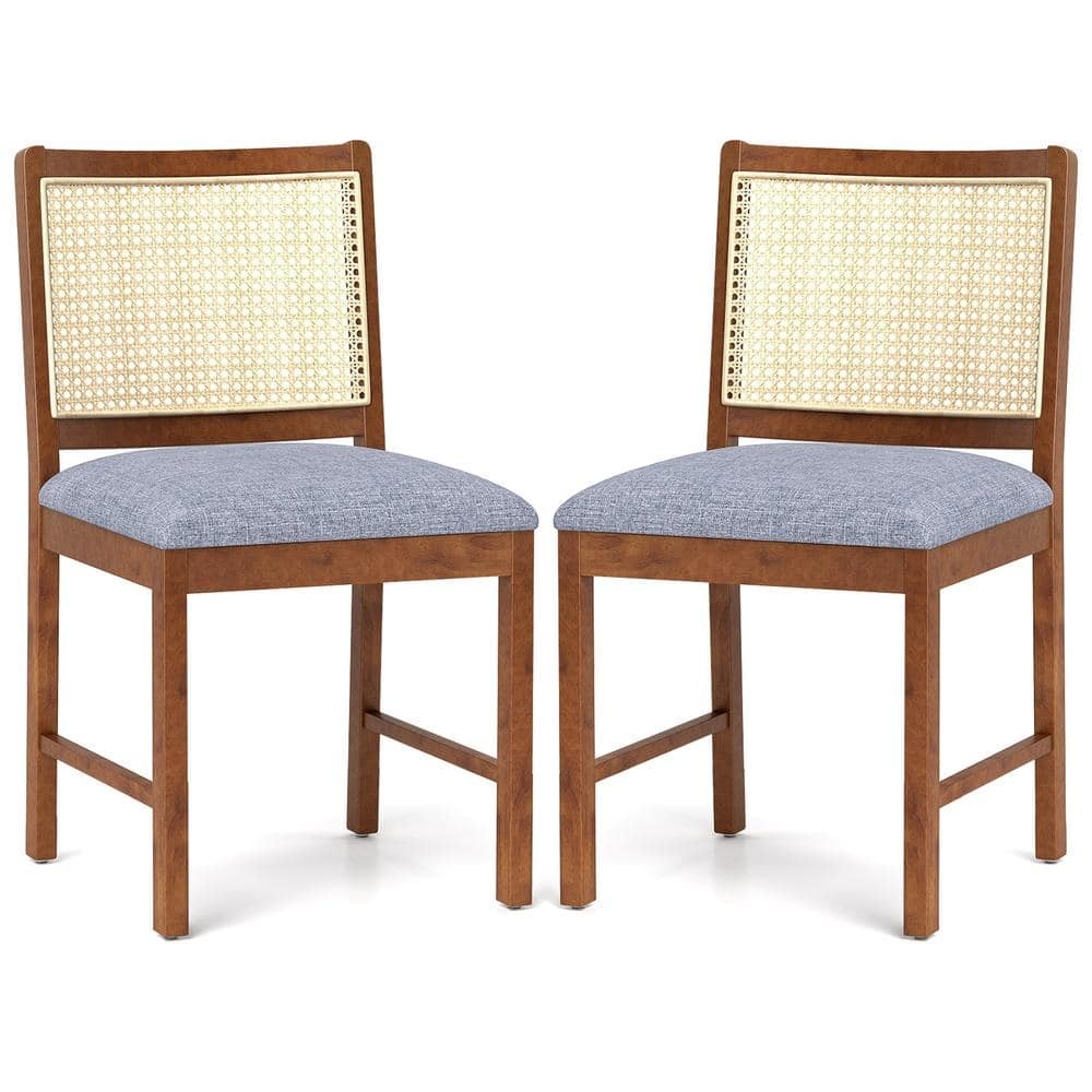 Rattan Dining Chair Set of 2 with Rubber Wood Frame and Linen Fabric Padded Seat-Walnut price history on PriceWatchPro