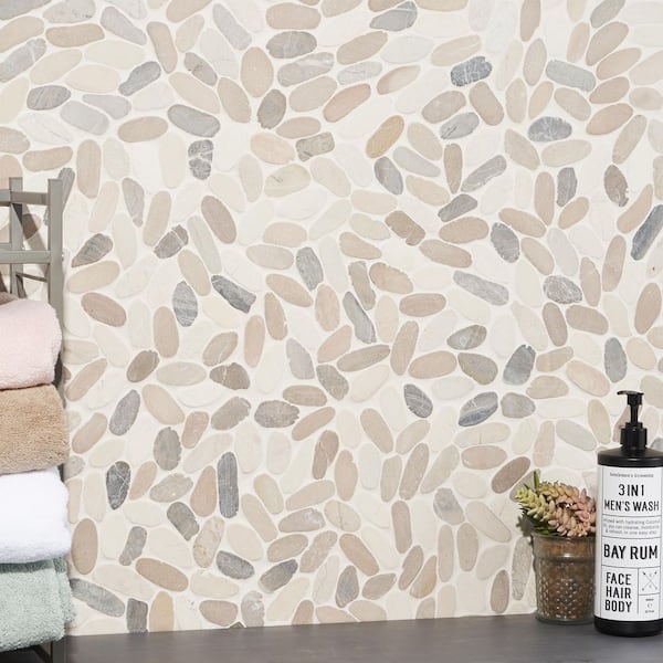 Countryside Sliced Flat Oval 11.81 in. x 11.81 in. Light Blend Floor and Wall Mosaic (0.97 sq. ft. / sheet)