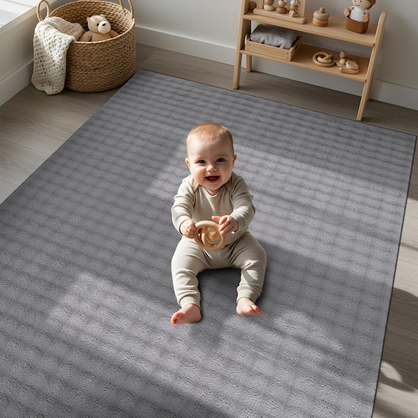 Aurora 3 ft. x 5 ft. Grey Non-Slip Rubber Back Washable Polyester Checker Indoor Entryway Rug