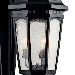 Courtyard 3-Light Textured Black Outdoor Hardwired Wall Lantern Sconce with No Bulbs Included (1-Pack)